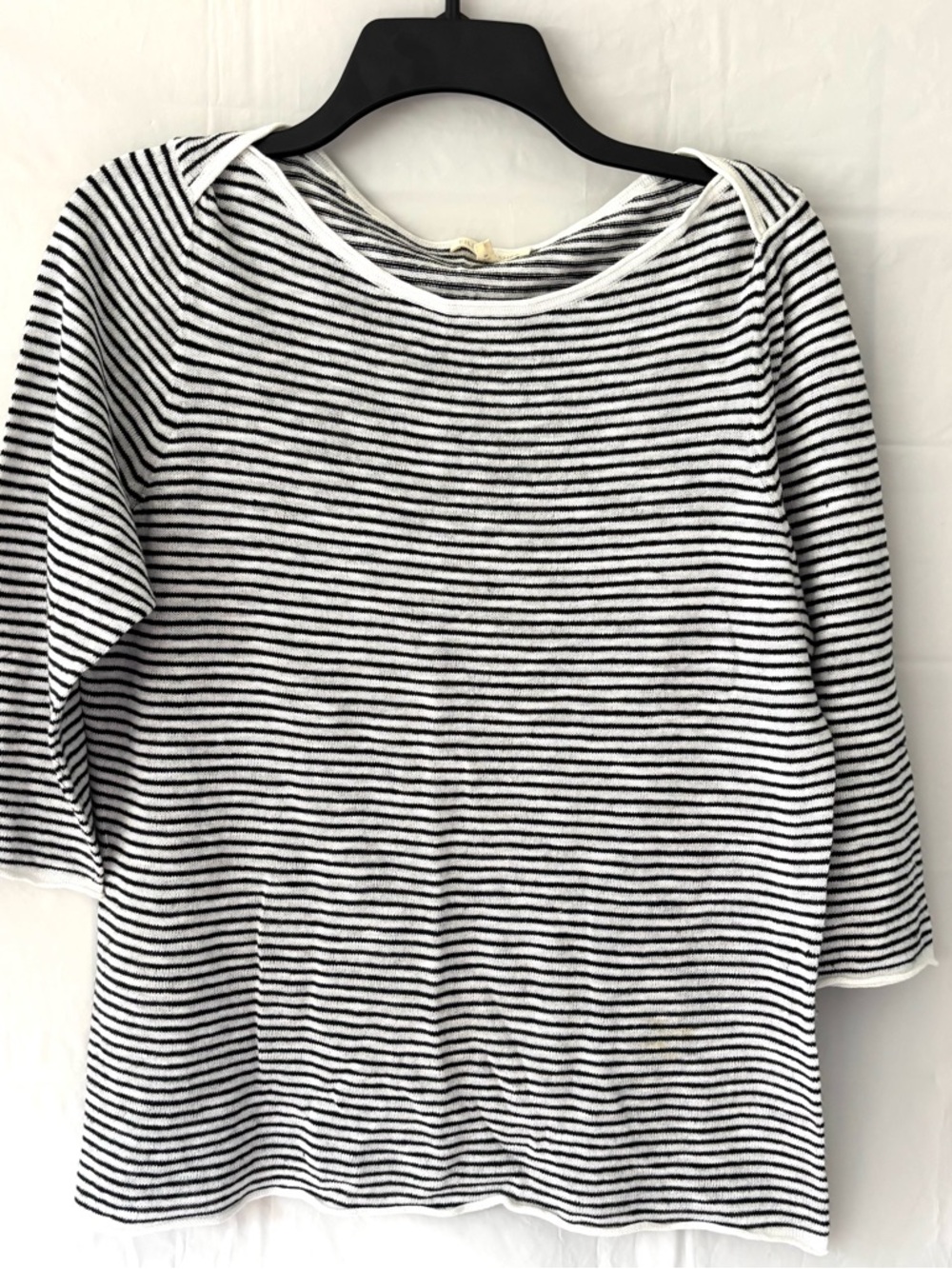 NWOT Eileen Fisher Black & White Striped Organic Cotton Linen Boat Neck Top SZ M